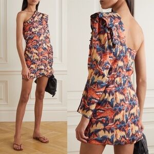 CHUFY One-sleeve printed fil coupé cotton-blend voile mini dress